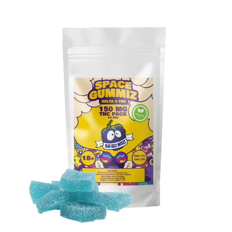 🍬 10 Gummies THC 25mg / CBD 25mg Blue Razz Mattaz Space Gummiz